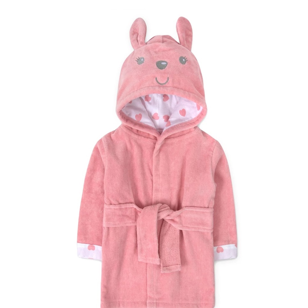 Baby Essentials Pink Velour Bunny Hooded Bathrobe